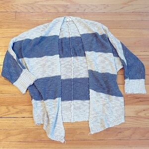Pink Rose Striped Blue and Cream Open Cardigan, Size Medium, Preloved